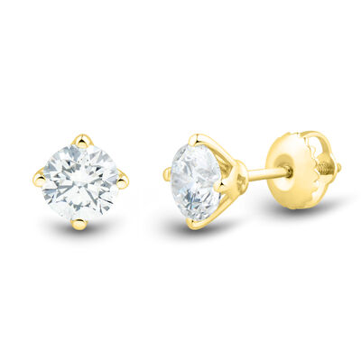 Lab Grown Diamond Round Stud Earrings In 14K Gold